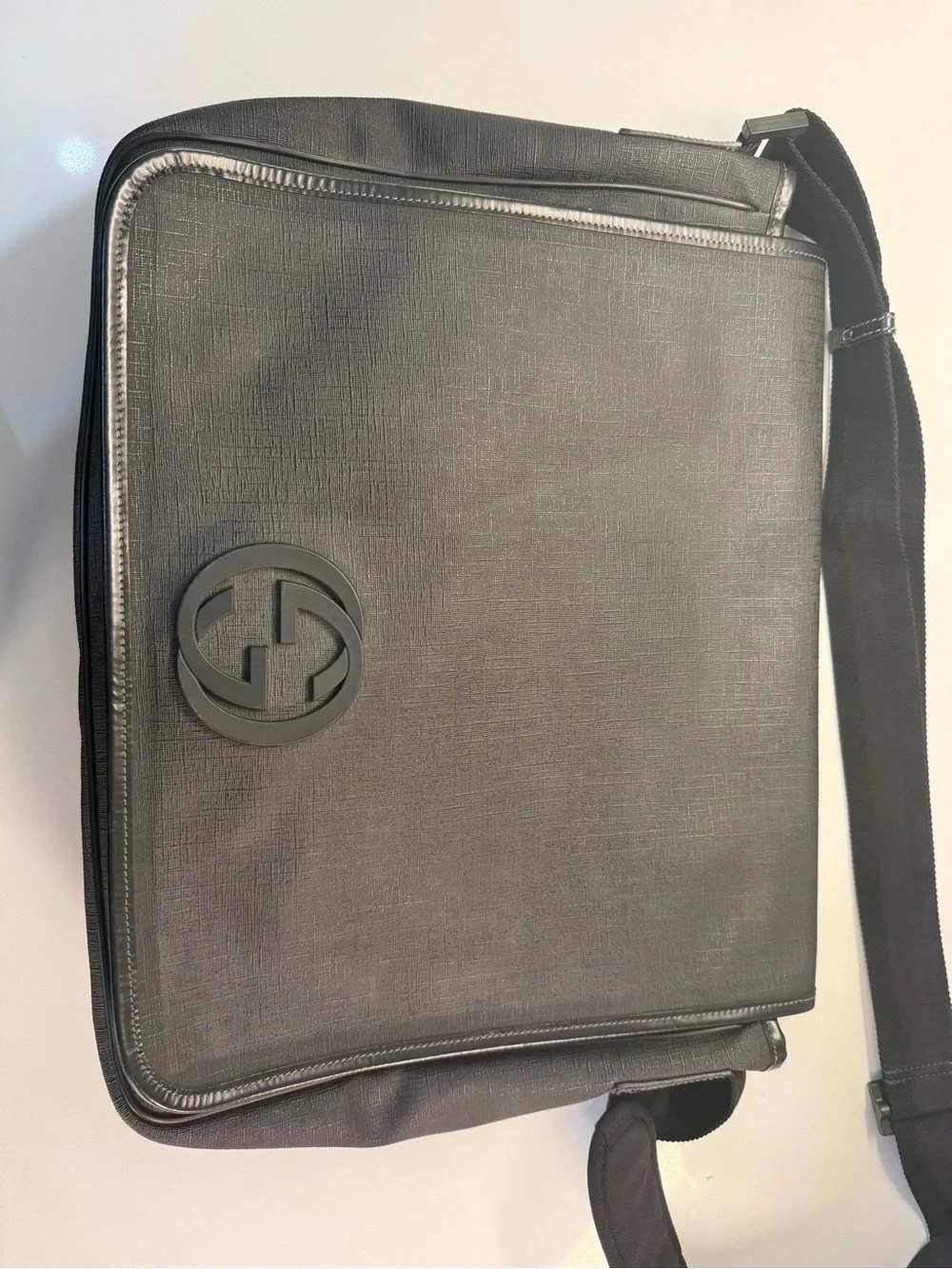 Gucci Black Leather Crossbody Briefcase with Debossed GG